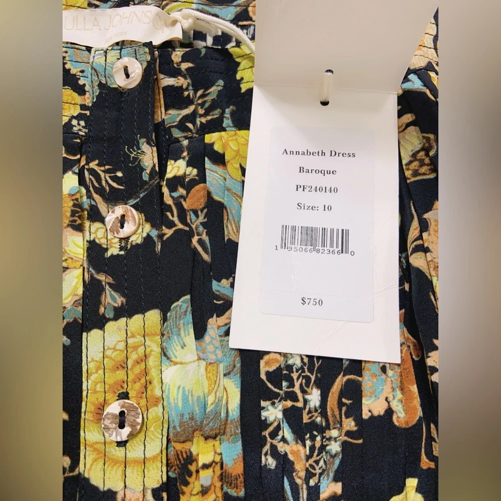 NWT $750 Ulla Johnson Annabeth Pleated Button Front Silk Dress